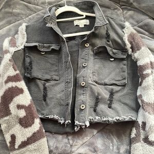 jean jacket with furry sleeves
